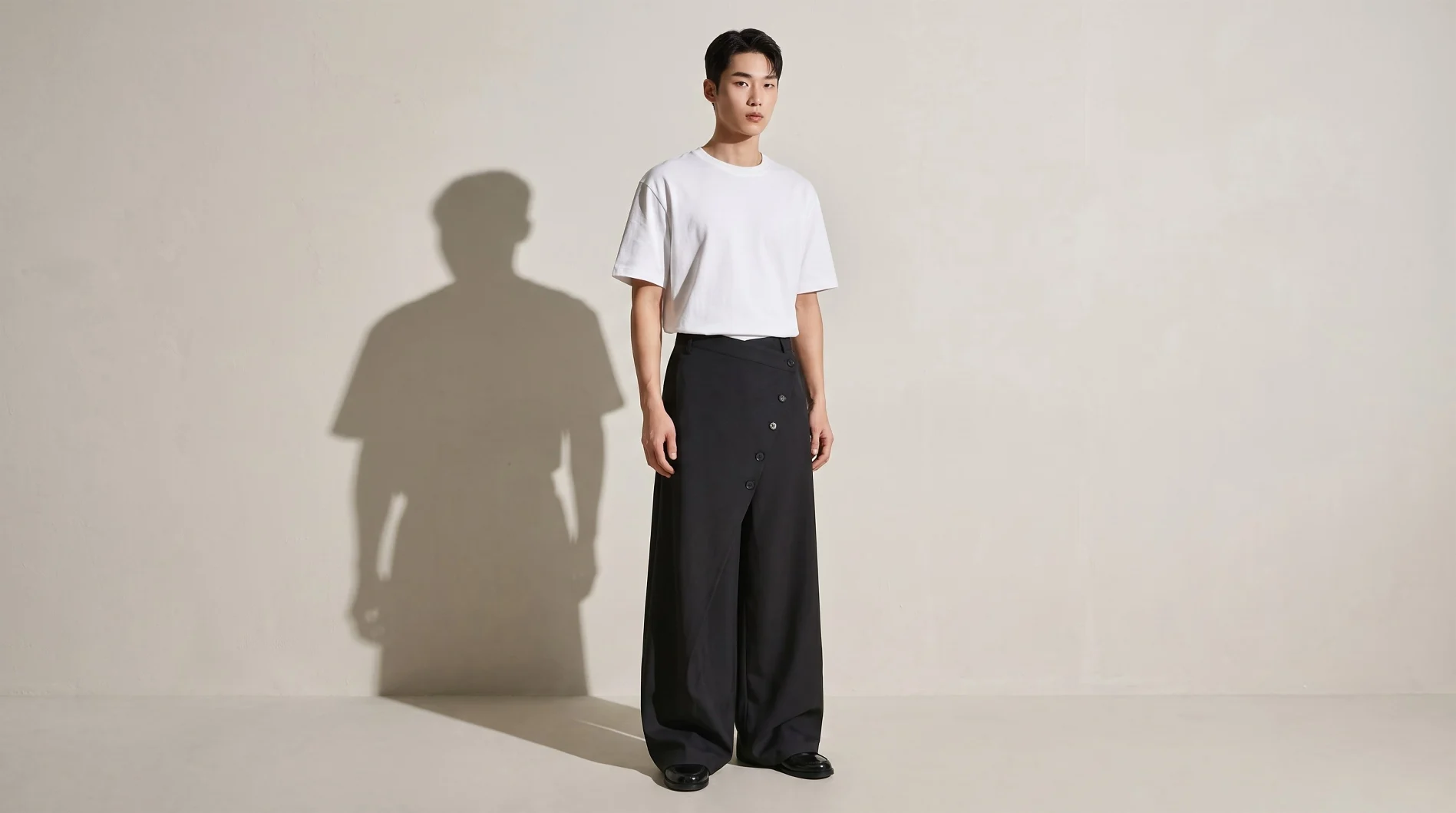 Diagonal Button Wrap Wide Pants Black product