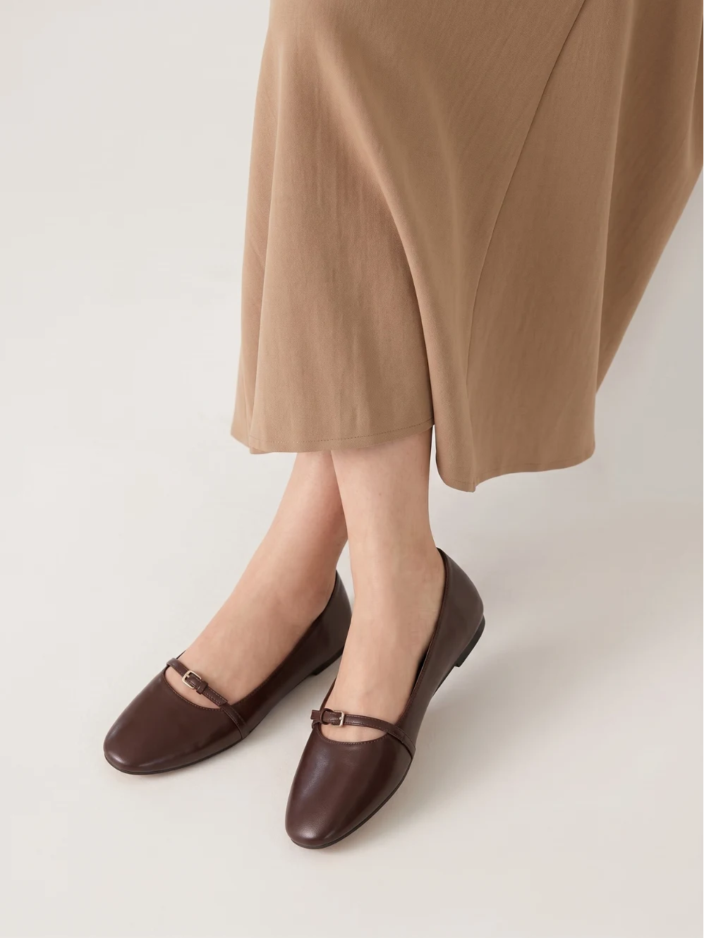 Soft Leather Mary Jane Flats Dark Brown product